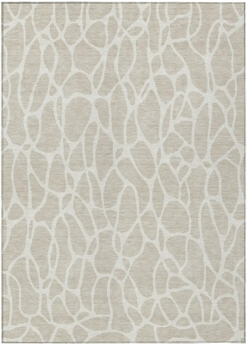 Beige And Ivory Geometric Washable Indoor Outdoor Area Rug Photo 2