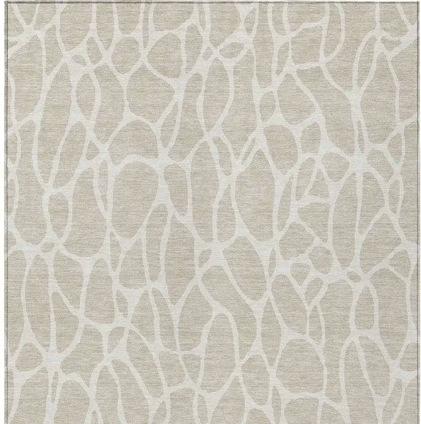 Beige And Ivory Geometric Washable Indoor Outdoor Area Rug Photo 7