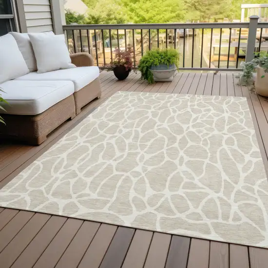 Beige And Ivory Geometric Washable Indoor Outdoor Area Rug Photo 8