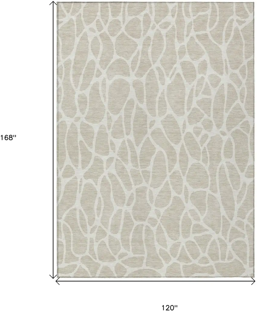 Beige And Ivory Geometric Washable Indoor Outdoor Area Rug Photo 3