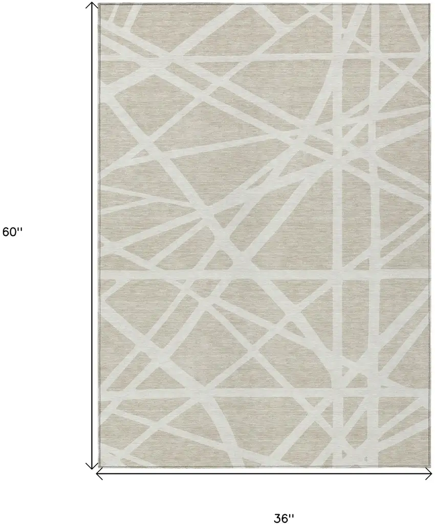 Beige And Ivory Geometric Washable Indoor Outdoor Area Rug Photo 3
