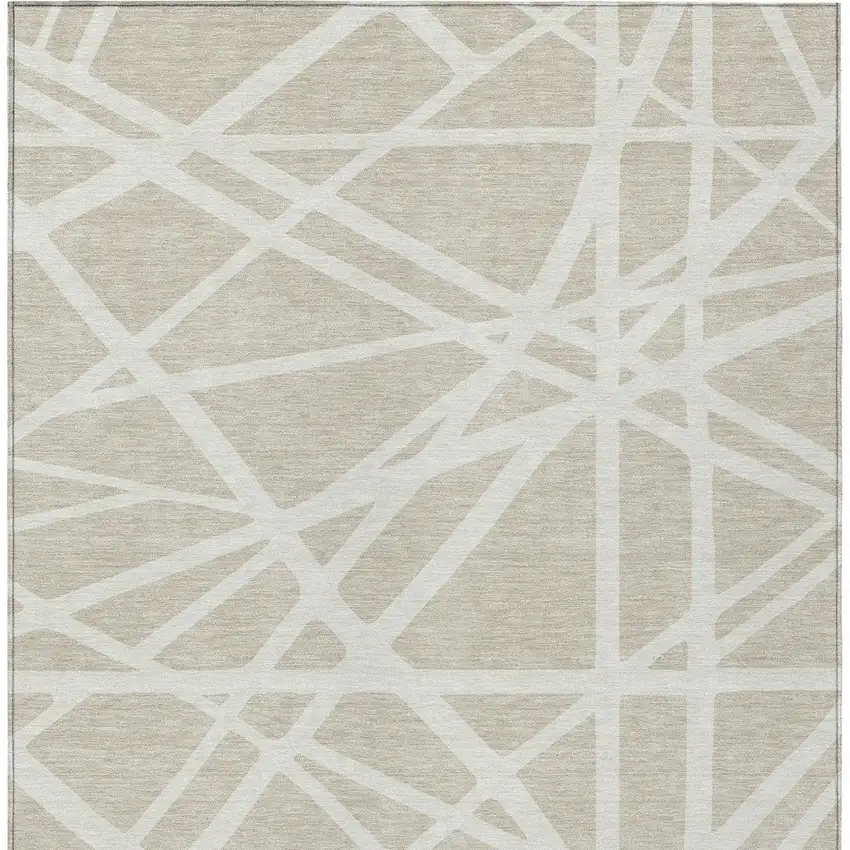 Beige And Ivory Geometric Washable Indoor Outdoor Area Rug Photo 6