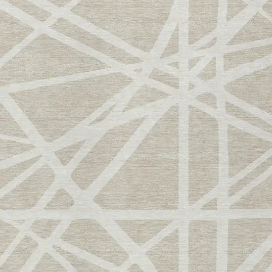 Beige And Ivory Geometric Washable Indoor Outdoor Area Rug Photo 5