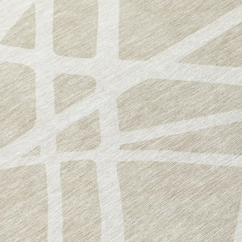 Beige And Ivory Geometric Washable Indoor Outdoor Area Rug Photo 8
