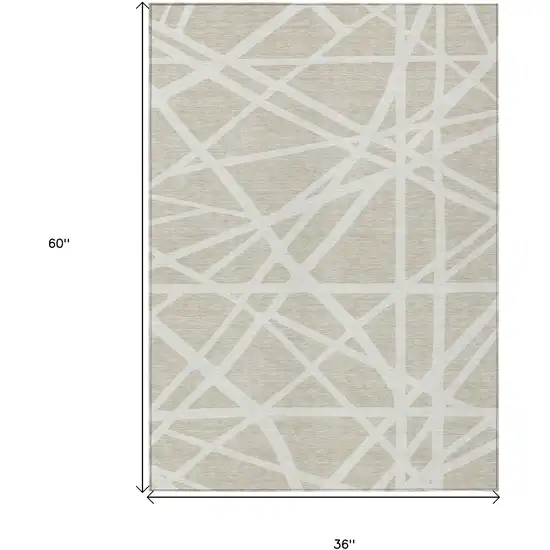 Beige And Ivory Geometric Washable Indoor Outdoor Area Rug Photo 7