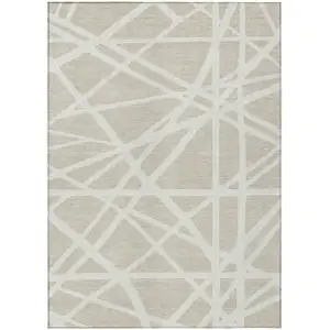Photo of Beige And Ivory Geometric Washable Indoor Outdoor Area Rug