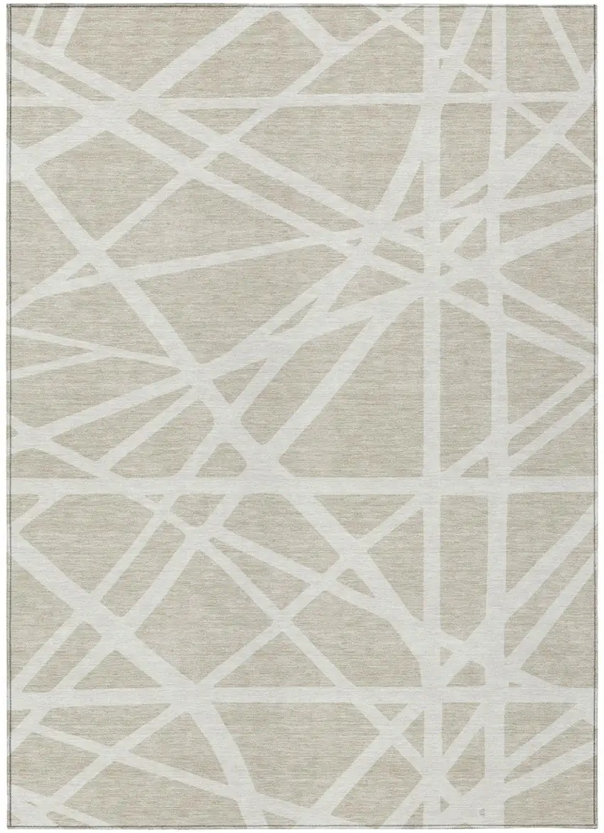 Beige And Ivory Geometric Washable Indoor Outdoor Area Rug Photo 2
