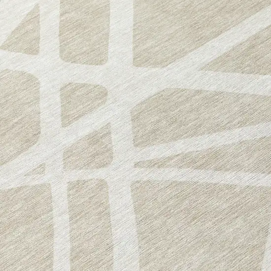Beige And Ivory Geometric Washable Indoor Outdoor Area Rug Photo 8