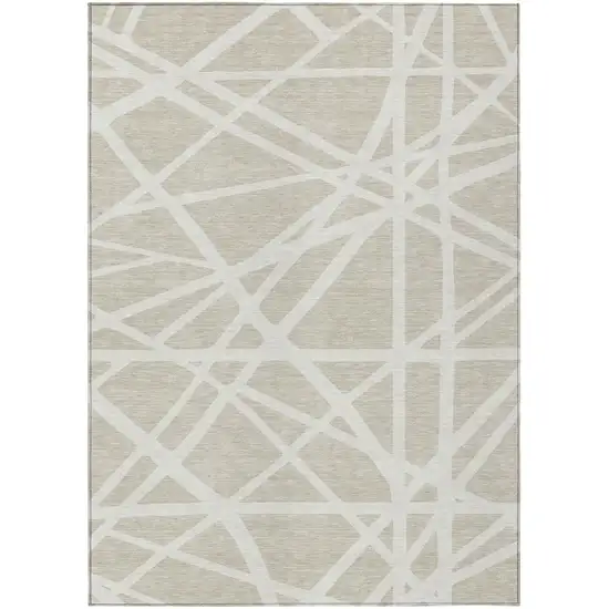 Beige And Ivory Geometric Washable Indoor Outdoor Area Rug Photo 2