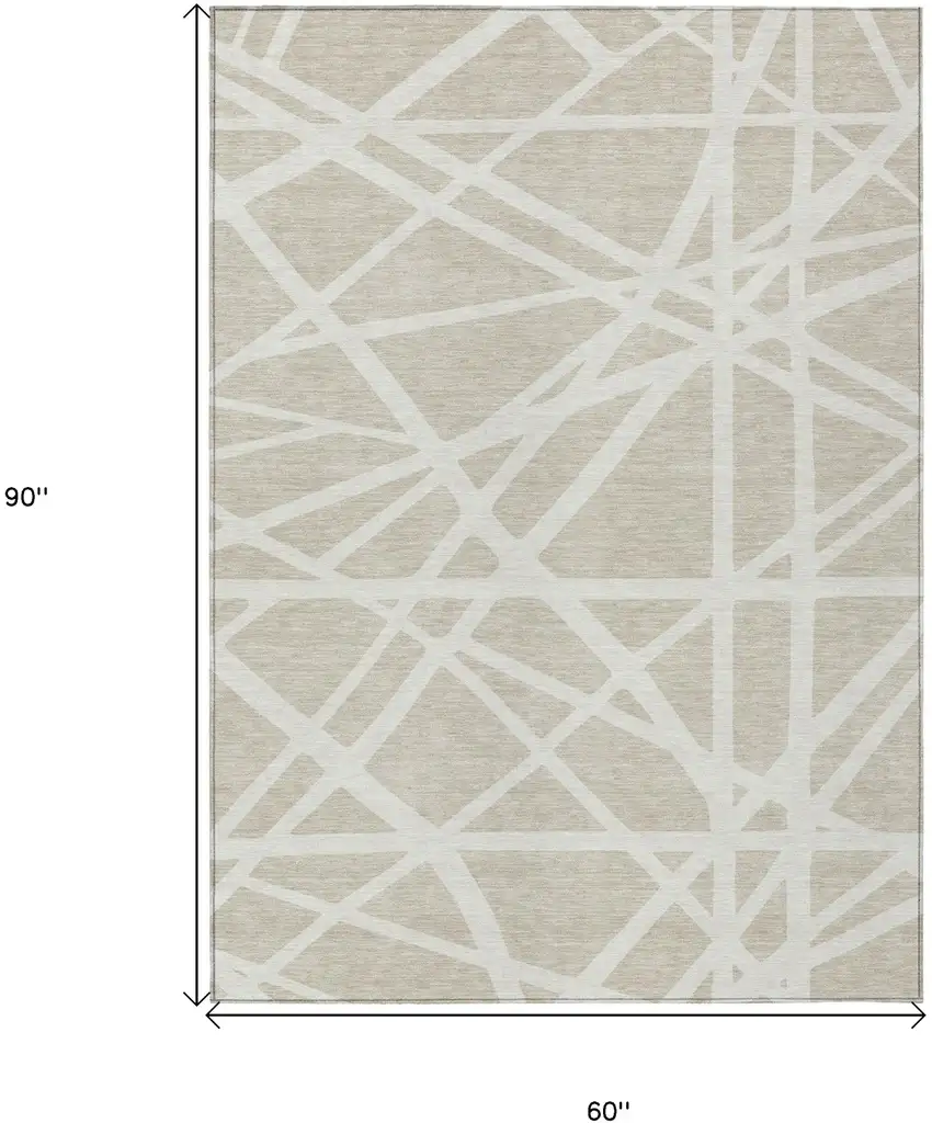 Beige And Ivory Geometric Washable Indoor Outdoor Area Rug Photo 3