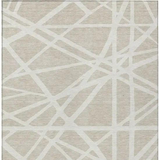 Beige And Ivory Geometric Washable Indoor Outdoor Area Rug Photo 7