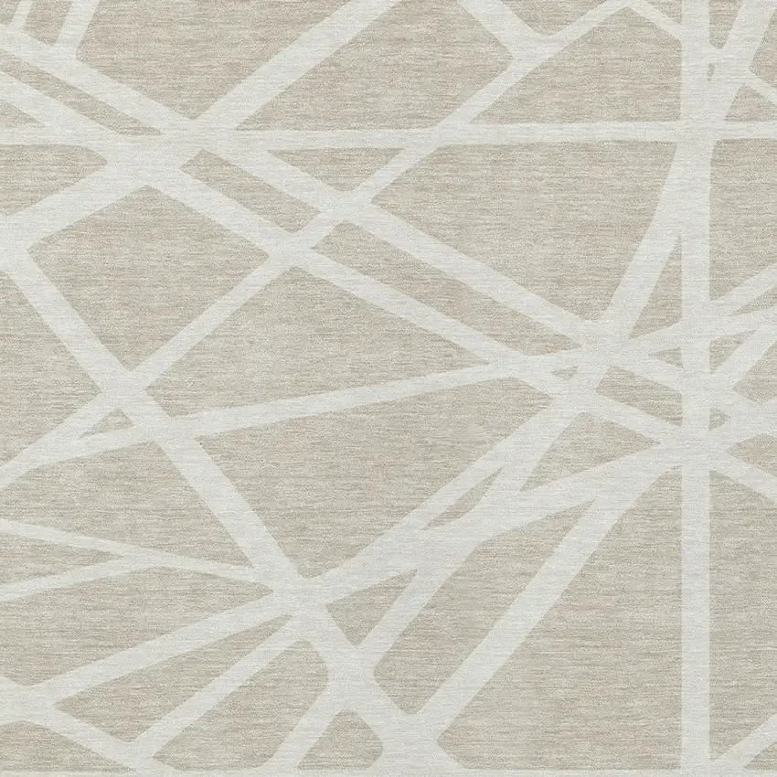 Beige And Ivory Geometric Washable Indoor Outdoor Area Rug Photo 5