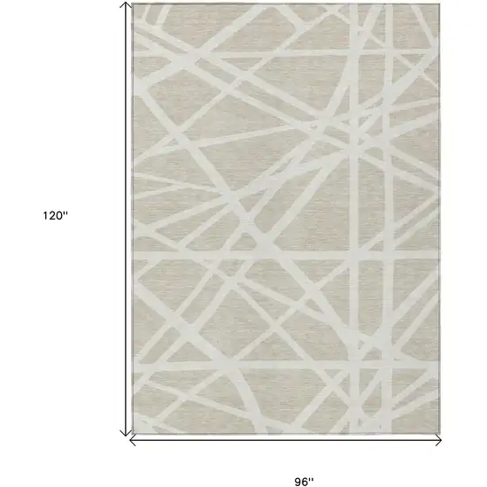 Beige And Ivory Geometric Washable Indoor Outdoor Area Rug Photo 3