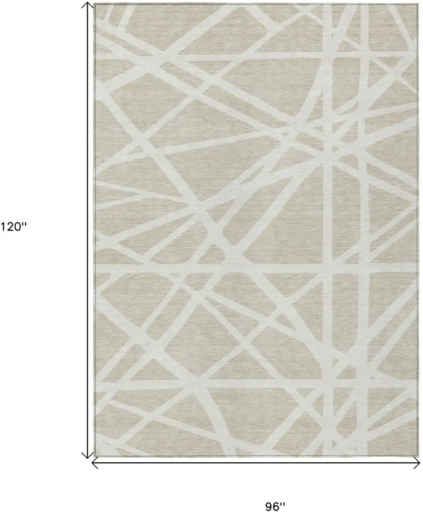Beige And Ivory Geometric Washable Indoor Outdoor Area Rug Photo 3