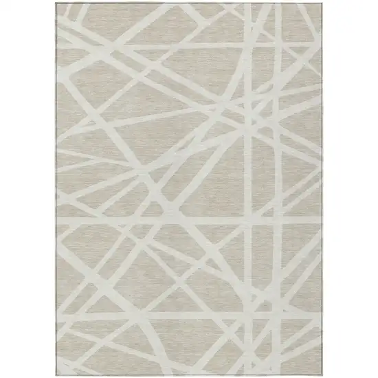 Beige And Ivory Geometric Washable Indoor Outdoor Area Rug Photo 2