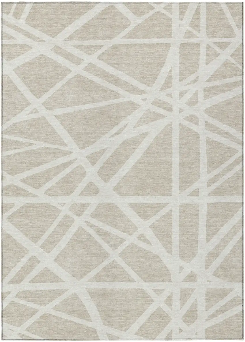 Beige And Ivory Geometric Washable Indoor Outdoor Area Rug Photo 2