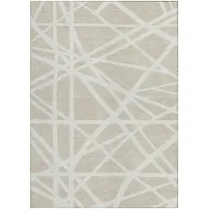 Photo of Beige And Ivory Geometric Washable Indoor Outdoor Area Rug