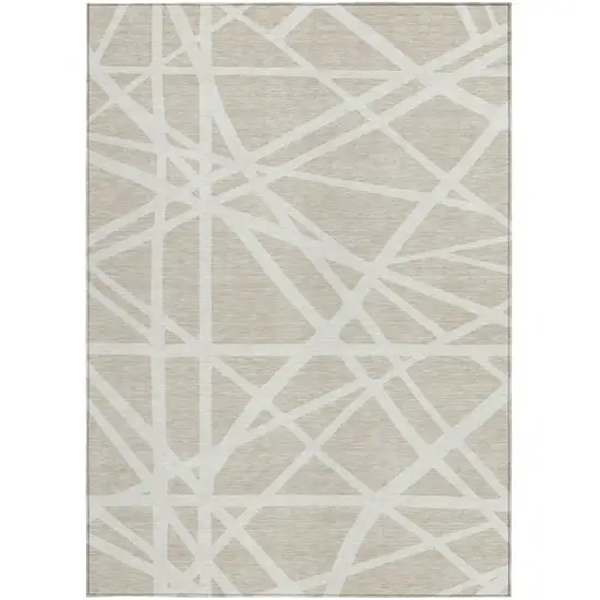 Beige And Ivory Geometric Washable Indoor Outdoor Area Rug Photo 7