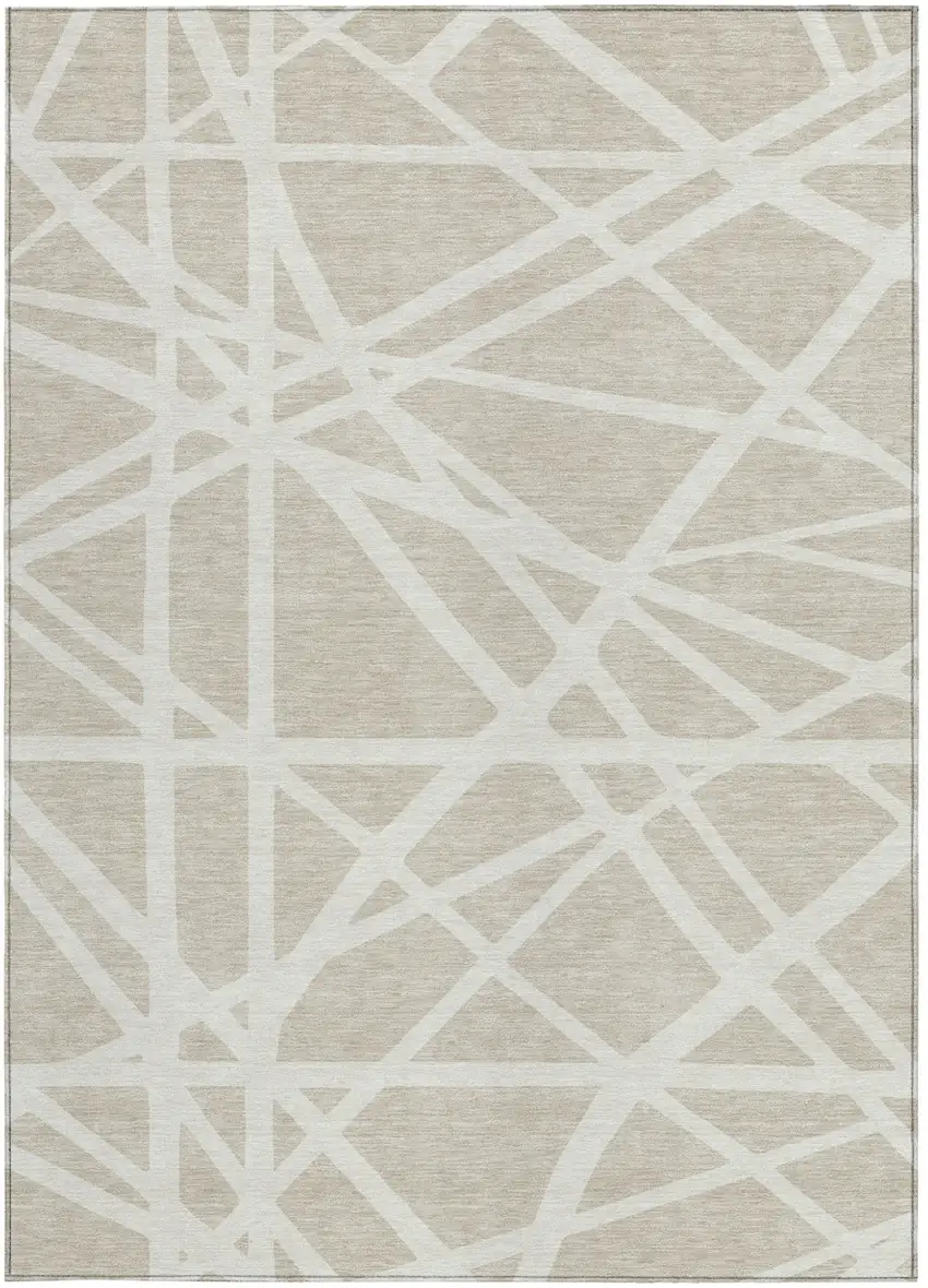 Beige And Ivory Geometric Washable Indoor Outdoor Area Rug Photo 7