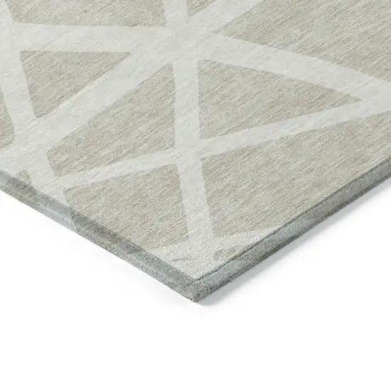 Beige And Ivory Geometric Washable Indoor Outdoor Area Rug Photo 5