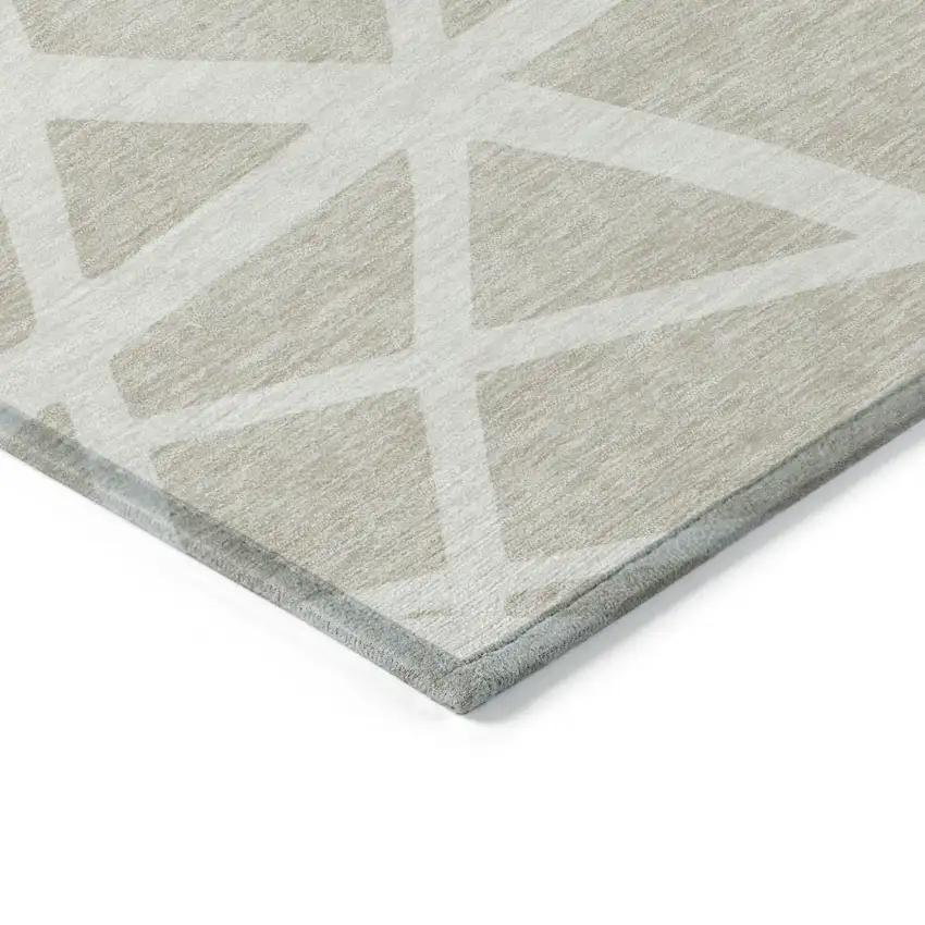 Beige And Ivory Geometric Washable Indoor Outdoor Area Rug Photo 5