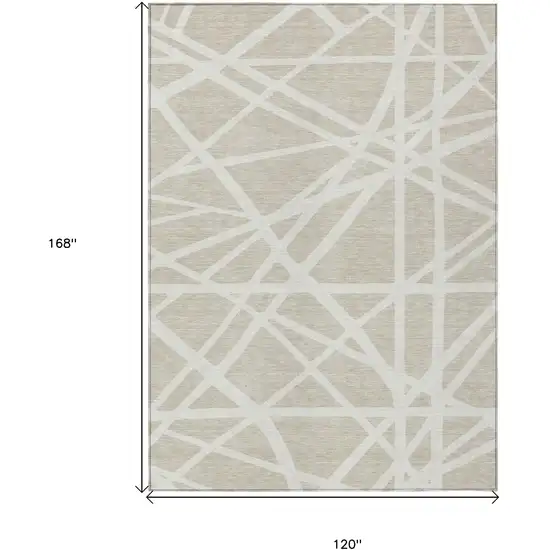 Beige And Ivory Geometric Washable Indoor Outdoor Area Rug Photo 3