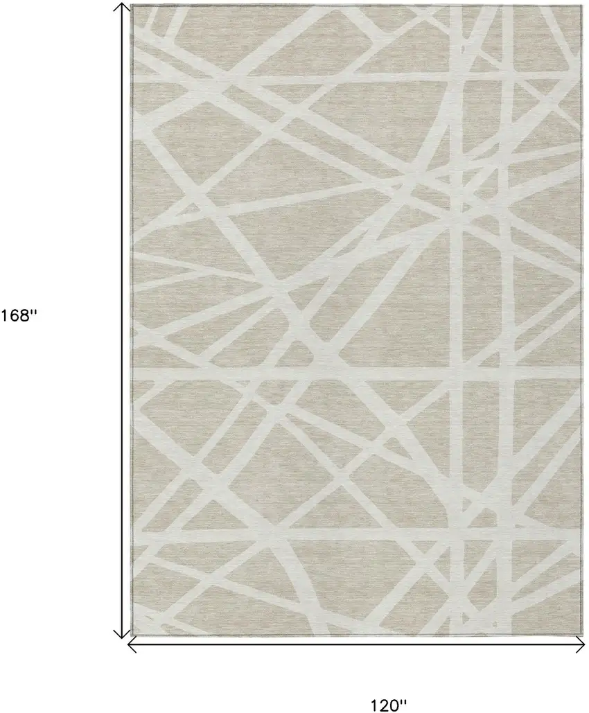 Beige And Ivory Geometric Washable Indoor Outdoor Area Rug Photo 3