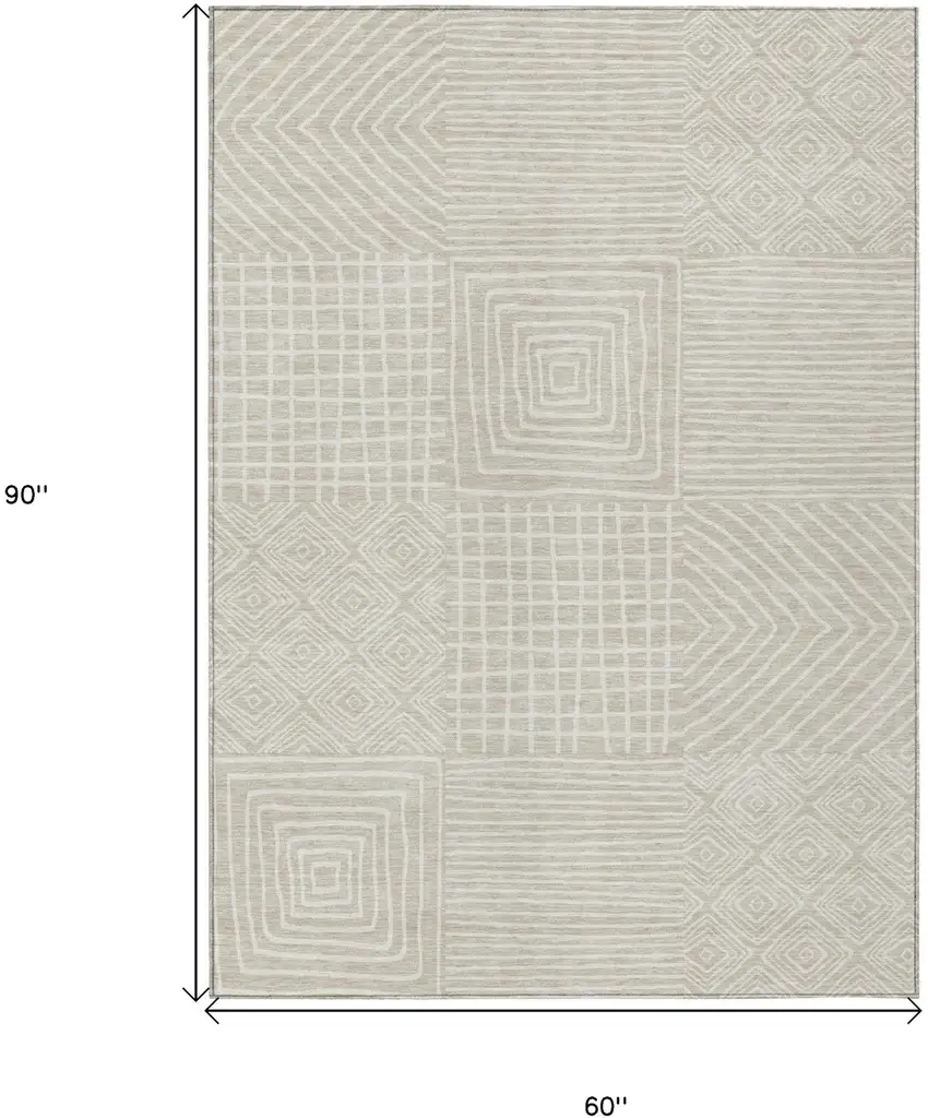 Beige And Ivory Geometric Washable Indoor Outdoor Area Rug Photo 7