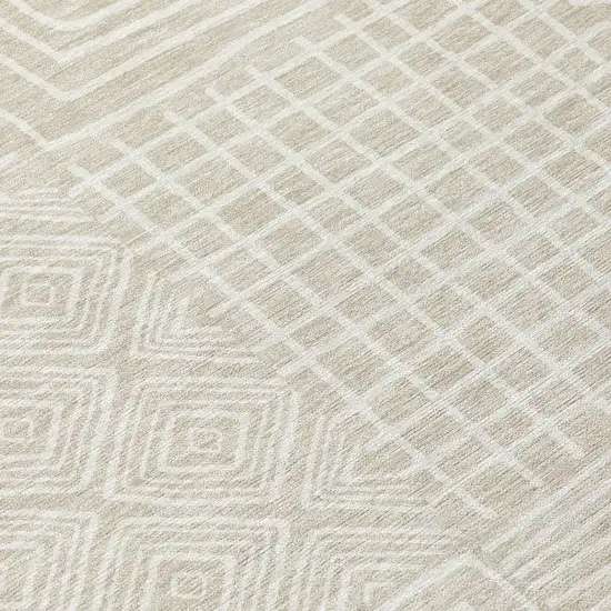 Beige And Ivory Geometric Washable Indoor Outdoor Area Rug Photo 8