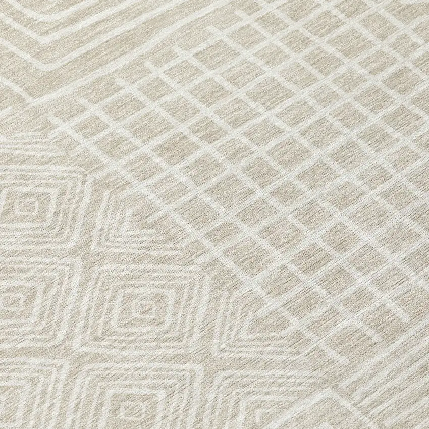 Beige And Ivory Geometric Washable Indoor Outdoor Area Rug Photo 8