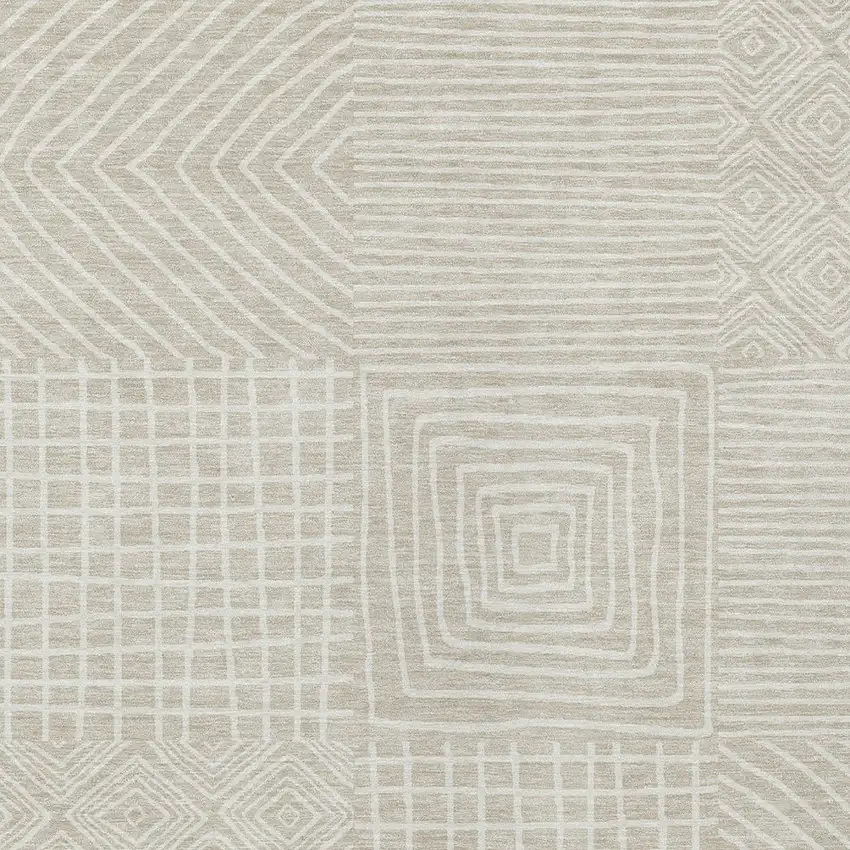 Beige And Ivory Geometric Washable Indoor Outdoor Area Rug Photo 5