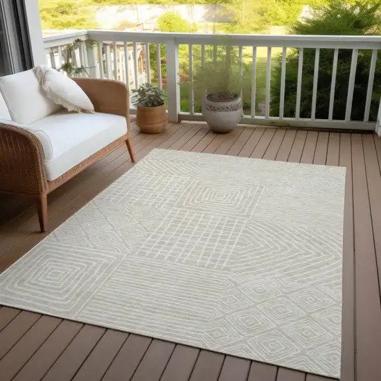 Beige And Ivory Geometric Washable Indoor Outdoor Area Rug Photo 7