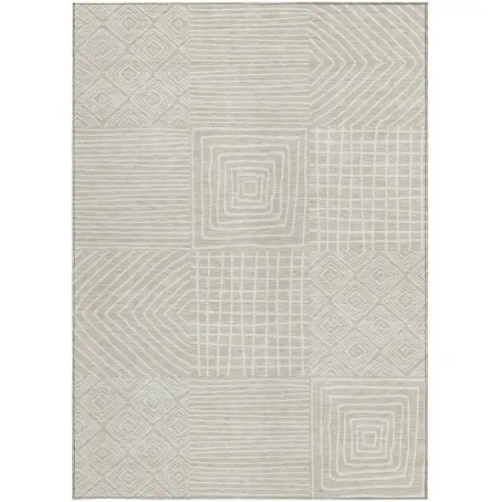 Beige And Ivory Geometric Washable Indoor Outdoor Area Rug Photo 6