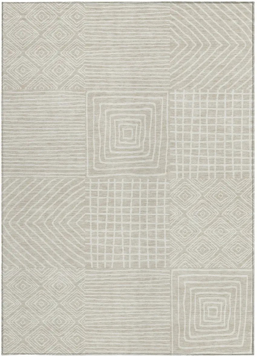 Beige And Ivory Geometric Washable Indoor Outdoor Area Rug Photo 6