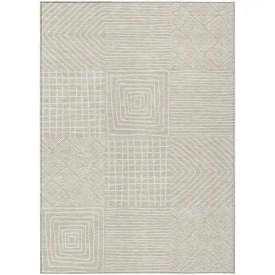 Beige And Ivory Geometric Washable Indoor Outdoor Area Rug Photo 2