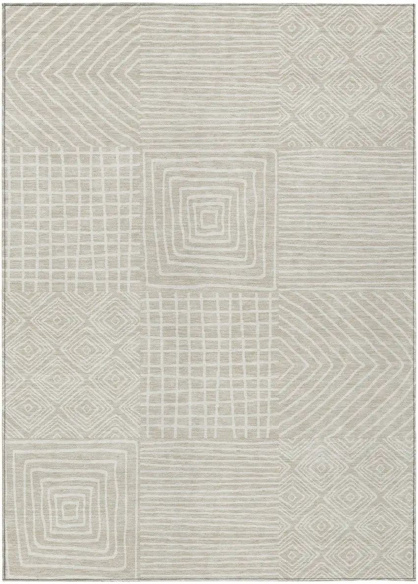 Beige And Ivory Geometric Washable Indoor Outdoor Area Rug Photo 2