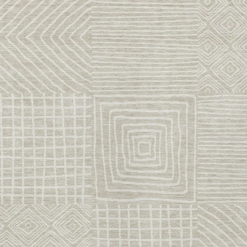Beige And Ivory Geometric Washable Indoor Outdoor Area Rug Photo 5