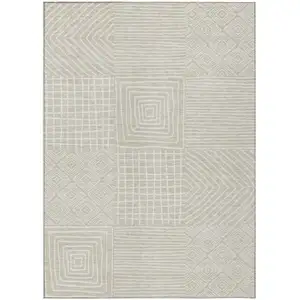 Photo of Beige And Ivory Geometric Washable Indoor Outdoor Area Rug