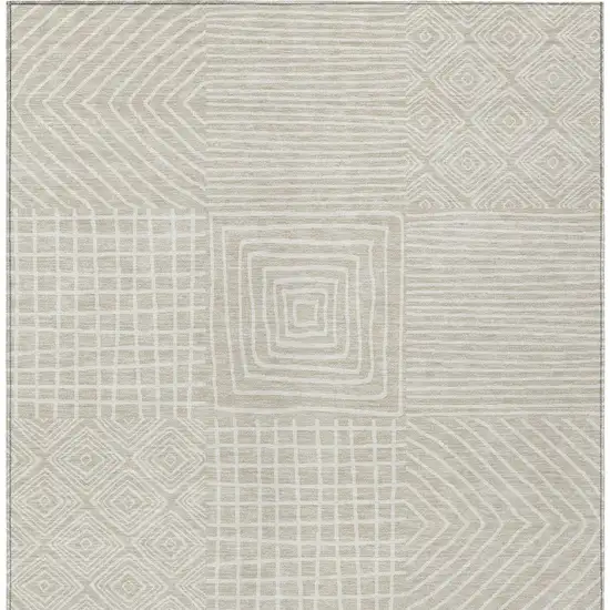 Beige And Ivory Geometric Washable Indoor Outdoor Area Rug Photo 5