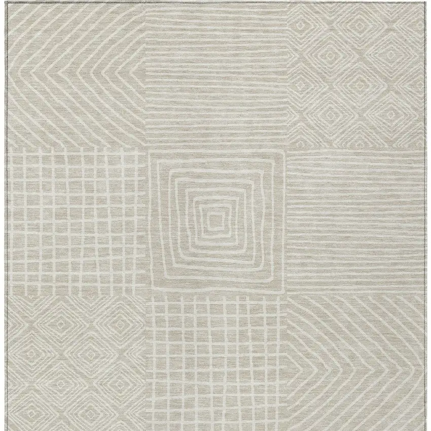 Beige And Ivory Geometric Washable Indoor Outdoor Area Rug Photo 5