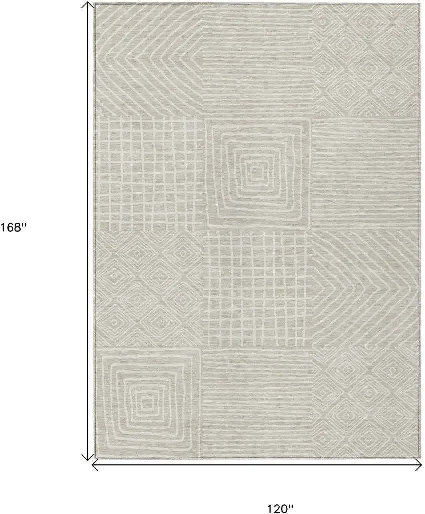 Beige And Ivory Geometric Washable Indoor Outdoor Area Rug Photo 7