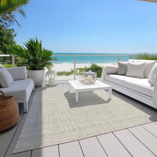 Beige And Ivory Geometric Washable Indoor Outdoor Area Rug Photo 9