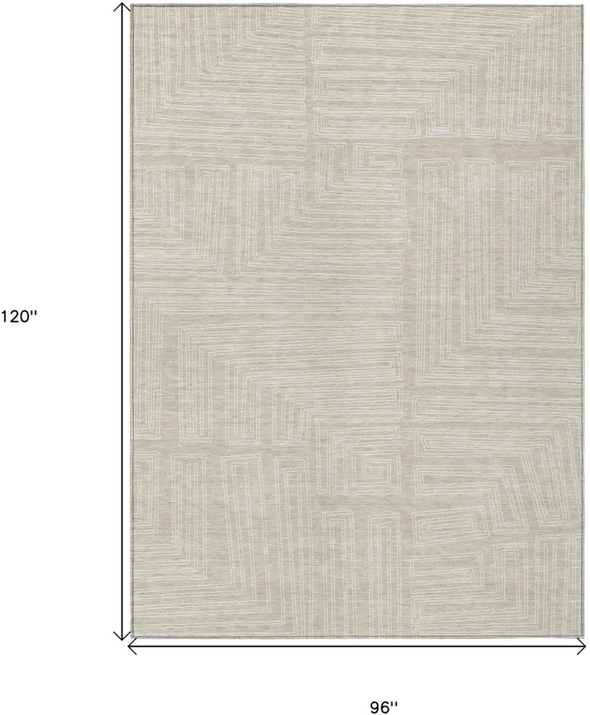 Beige And Ivory Geometric Washable Indoor Outdoor Area Rug Photo 6
