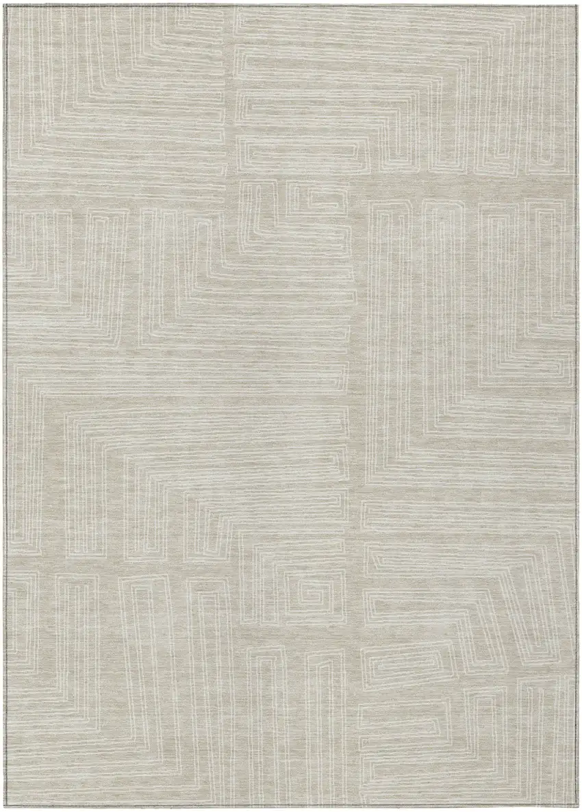 Beige And Ivory Geometric Washable Indoor Outdoor Area Rug Photo 2