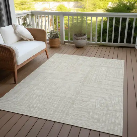 Beige And Ivory Geometric Washable Indoor Outdoor Area Rug Photo 6