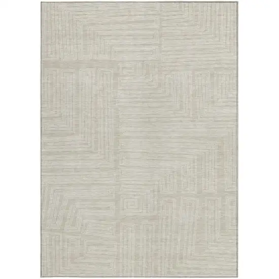 Beige And Ivory Geometric Washable Indoor Outdoor Area Rug Photo 5