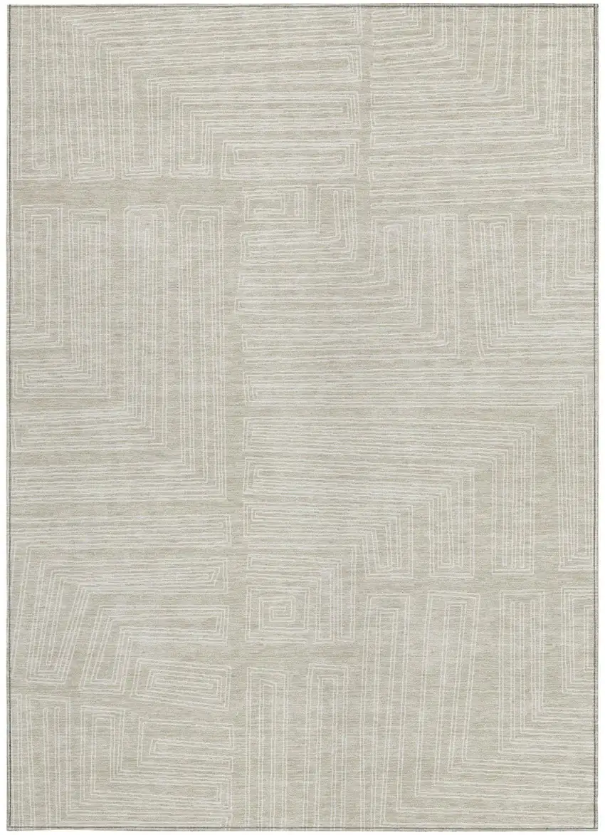 Beige And Ivory Geometric Washable Indoor Outdoor Area Rug Photo 5