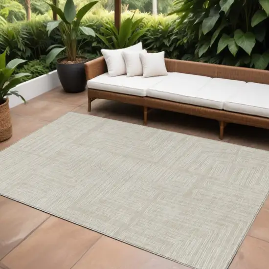 Beige And Ivory Geometric Washable Indoor Outdoor Area Rug Photo 1