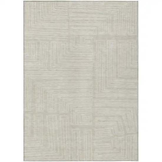 Beige And Ivory Geometric Washable Indoor Outdoor Area Rug Photo 2
