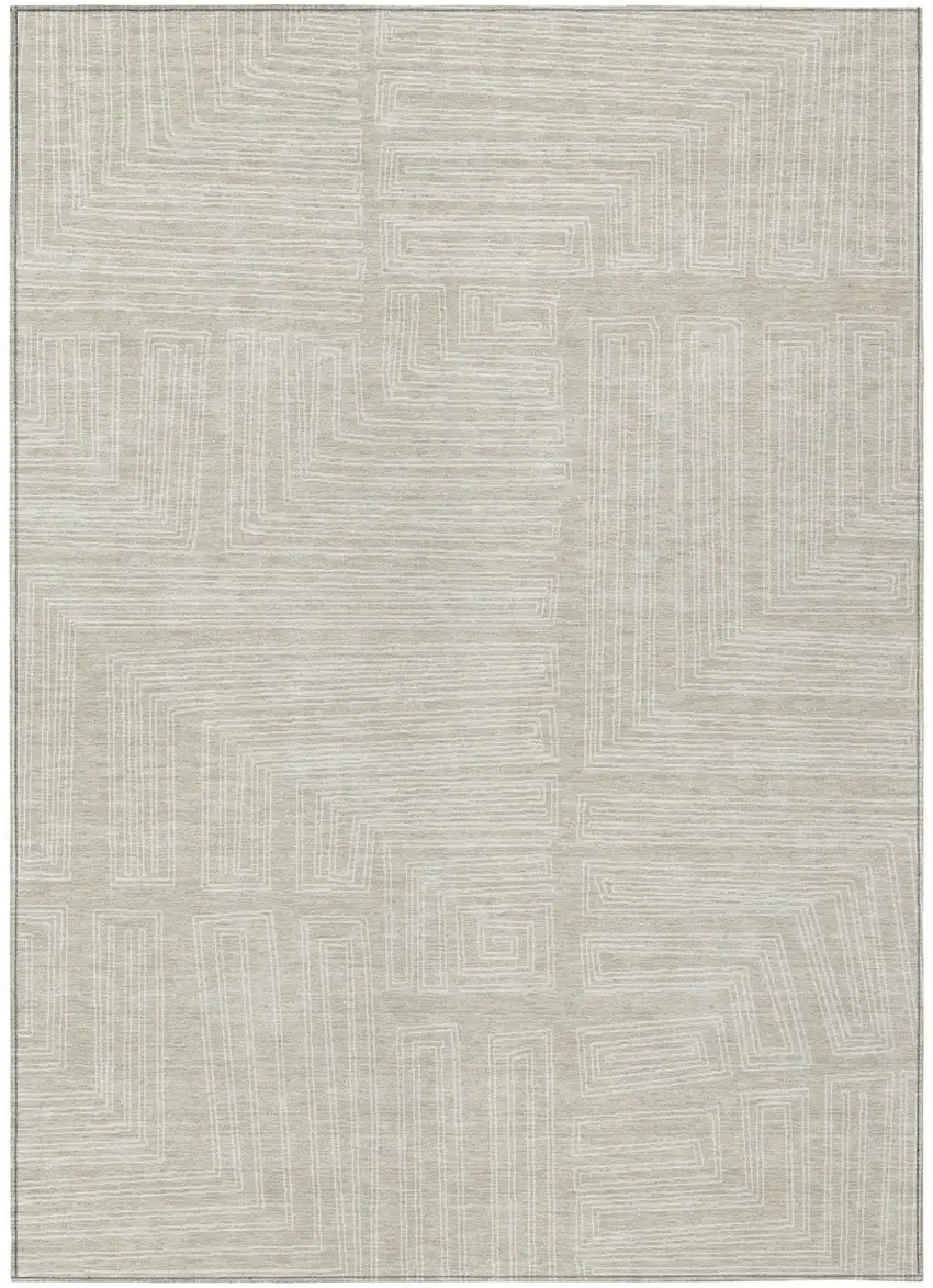 Beige And Ivory Geometric Washable Indoor Outdoor Area Rug Photo 2